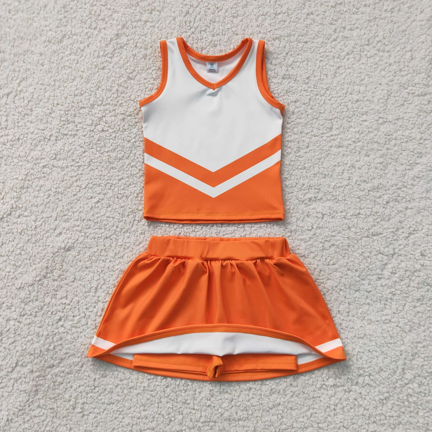 GSD4199 Kids Baby Girls Orange White Stripe Vest Skirt Shorts Team Yoga Active Clothes Sets