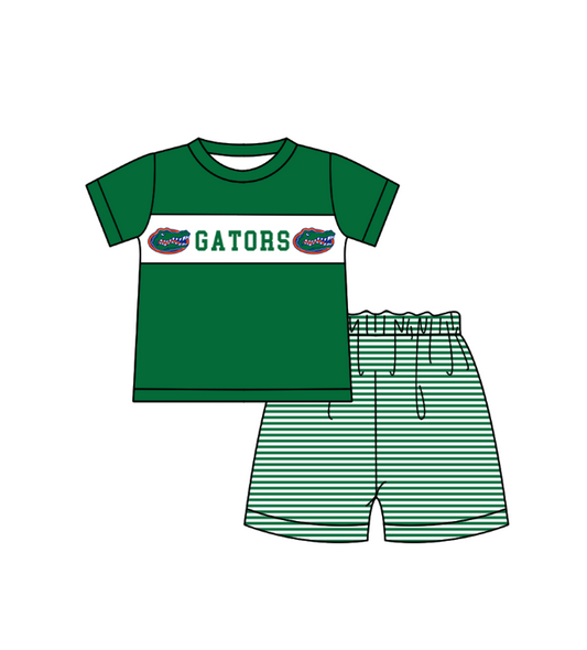 1.29 Custom Order Moq 3 Baby Boy Gators Green Tunic Top Stripe Shorts Team Clothes Sets