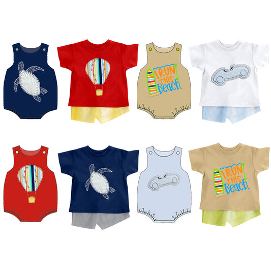 26.1.20 Custom MOQ:3 or 5 pcs each design milk silk Sibling baby boy clothes short sleeve shorts sets 4 and rompers 4