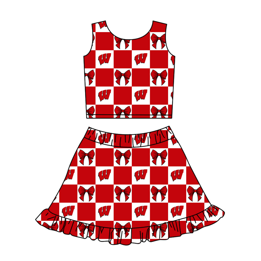 Custom Milk Silk Order MOQ:3 or 5 pcs Each Design Team State Girl Summer Bow Red Sleeveless Skirts Sets 3 and dress and shorts-26.1.23