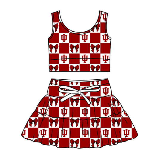 Custom Milk Silk Order MOQ:3 or 5 pcs Each Design Team State Girl Summer Bow Red Sleeveless Skirts Sets-26.1.21