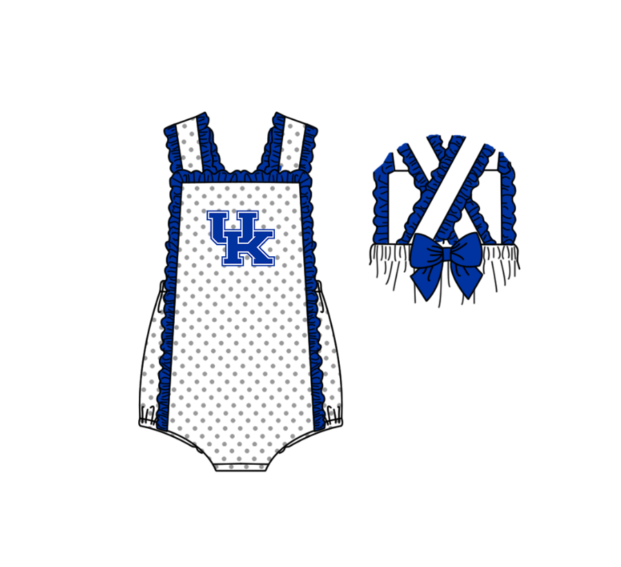 2.2 Custom Order Moq 3 Baby Infant Girl Strap UK Polka Dots Back Bow Team Ruffle Rompers
