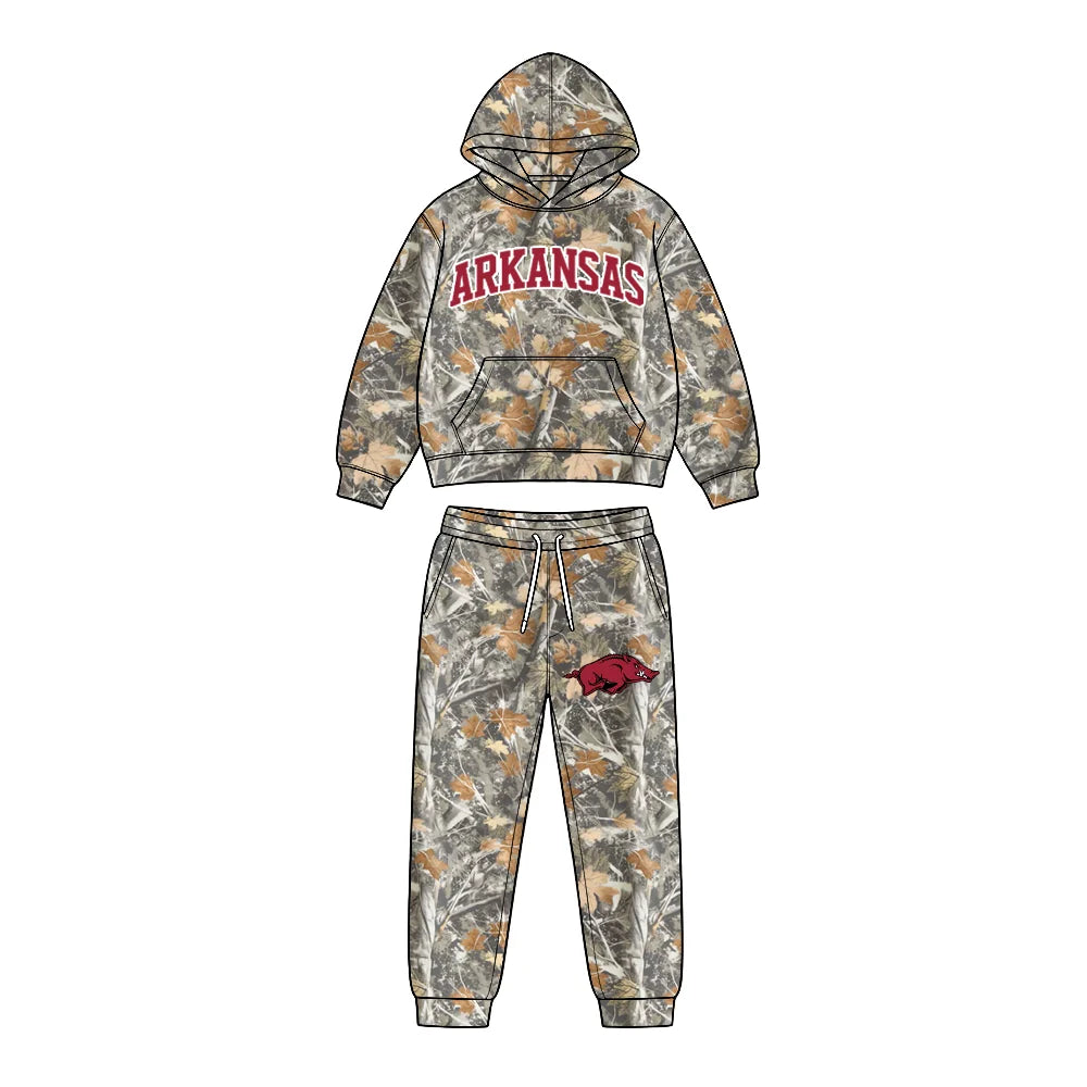 Custom Order Baby Boys Leaves Camo Arkansas Pocket Hoodie Pockets Pant Team Clothes Sets