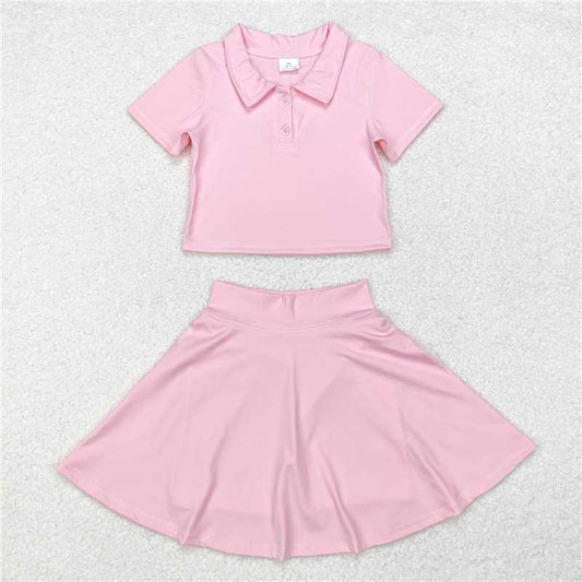 L-3.3 GSD1393 Baby Girls Pink Buttons Shirt Skirt Active Wear Clothes Set