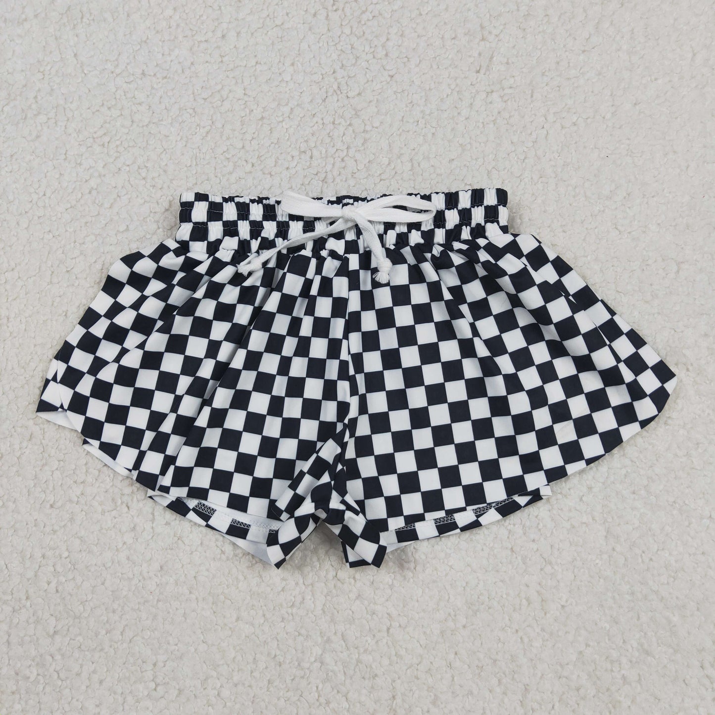 SS0865 Kids Baby Girls White Black Checked Yoga Active Butterfly Shorts Bottom