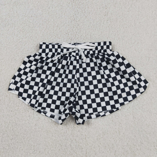 SS0865 Kids Baby Girls White Black Checked Yoga Active Butterfly Shorts Bottom