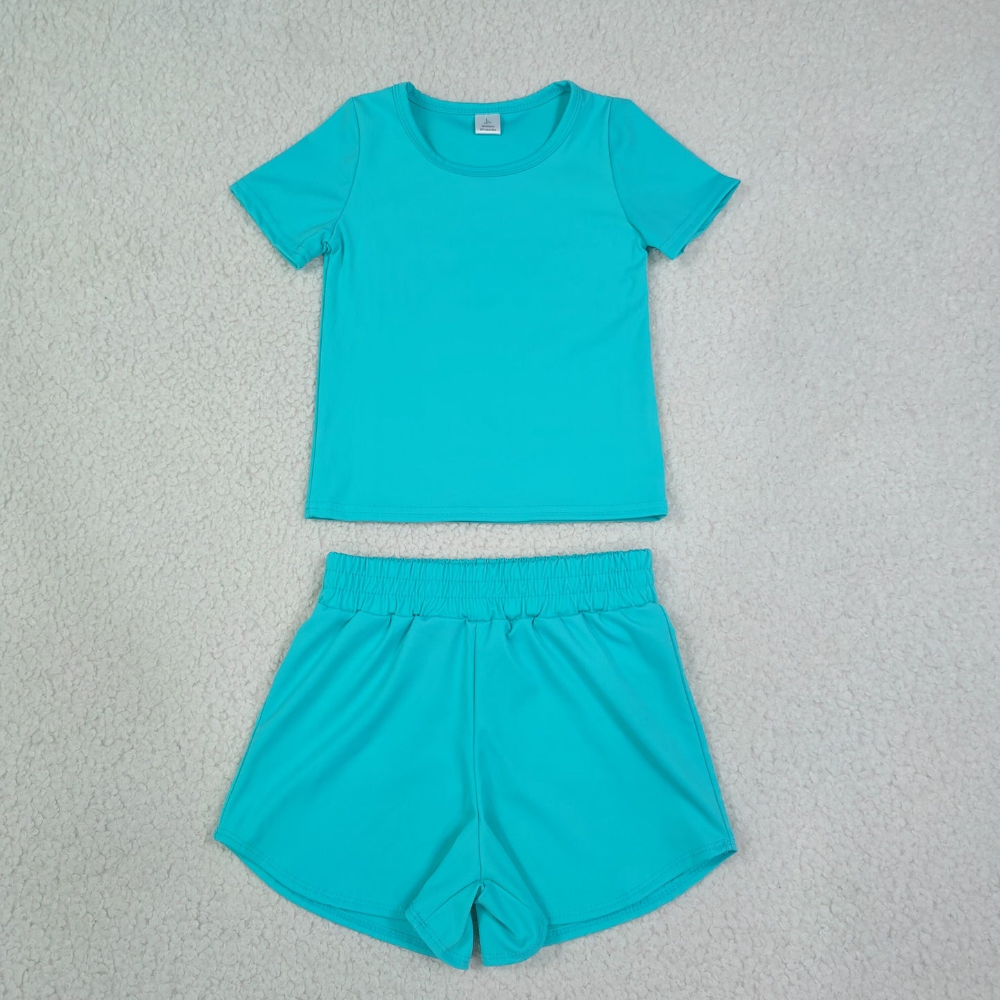 GSSO3771 Kids Clothing Baby Girls Aqua Short Sleeve Top Sport Short Yoga Active Clothes Sets