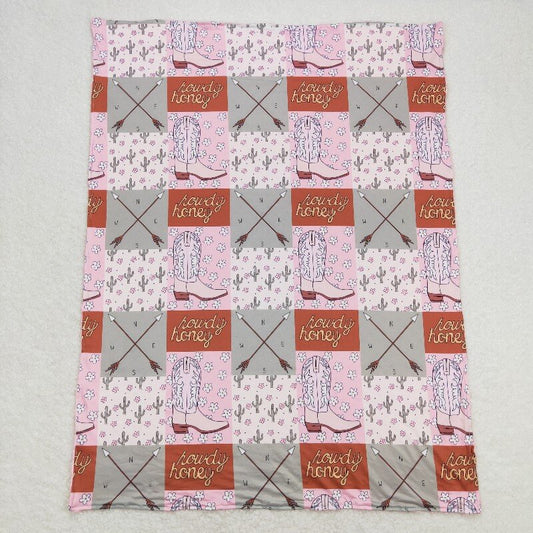 BL0123 Cactus Flower Boots Arrow plaid pink baby blanket