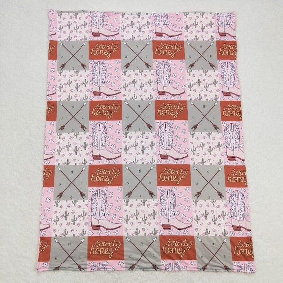 BL0123 Cactus Flower Boots Arrow plaid pink baby blanket