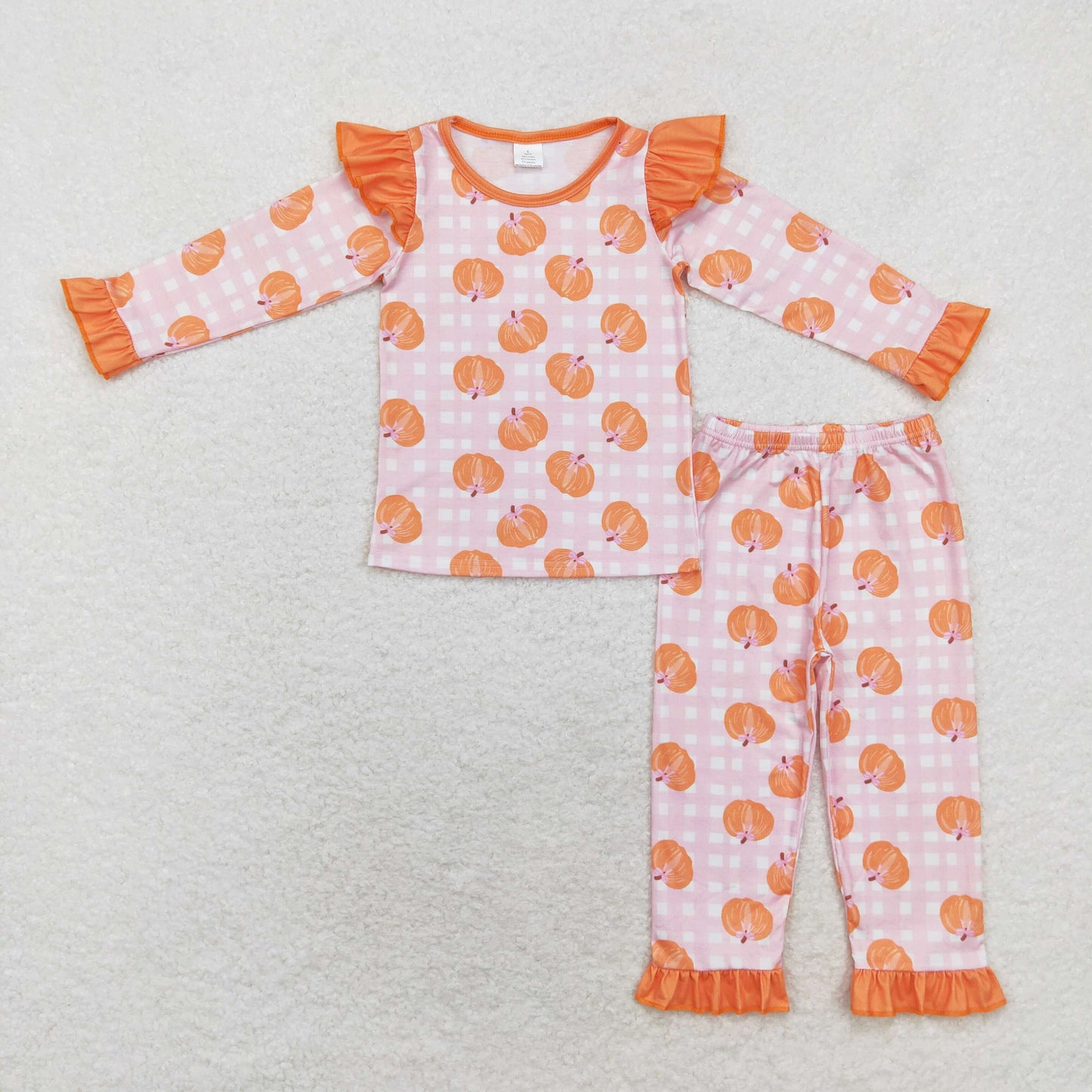 GLP1362 Bamboo pumpkin pink plaid long sleeve pants pajama set