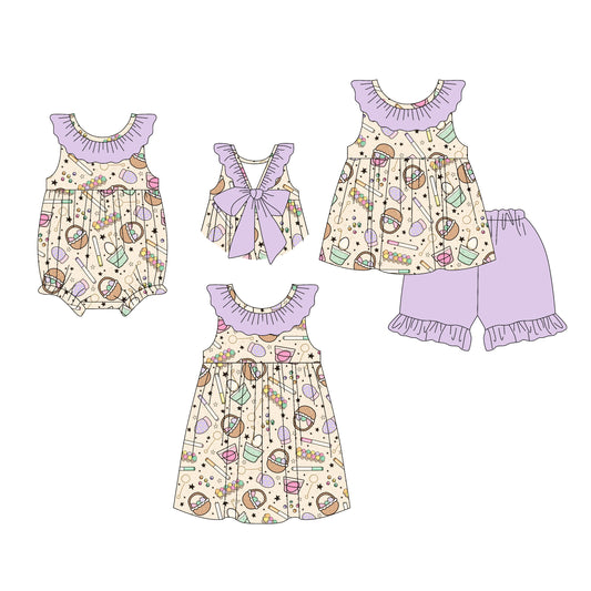 26.1.13 Custom MOQ:3 or 5 pcs each design milk silk Sibling baby girl clothes easter short sleeve shorts sets and dress and romper