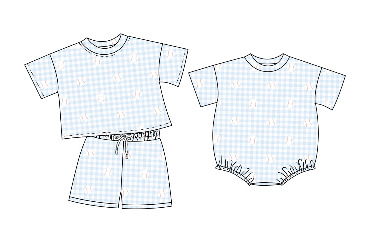 26.1.12 Custom MOQ:3 or 5 pcs each design milk silk Sibling baby girl clothes baseball short sleeve shorts sets and romper
