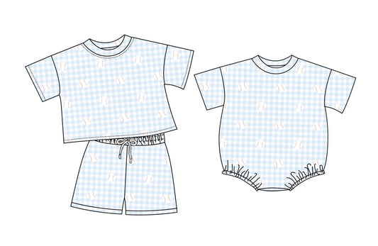 26.1.12 Custom MOQ:3 or 5 pcs each design milk silk Sibling baby girl clothes baseball short sleeve shorts sets and romper