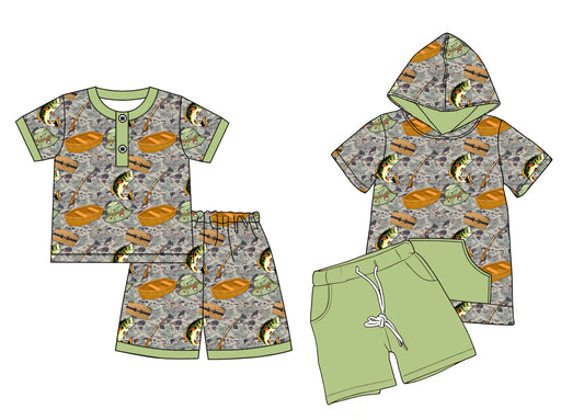 26.1.9 Custom MOQ:3 or 5 pcs each design milk silk Sibling baby boy clothes fishing short sleeve shorts sets and romper