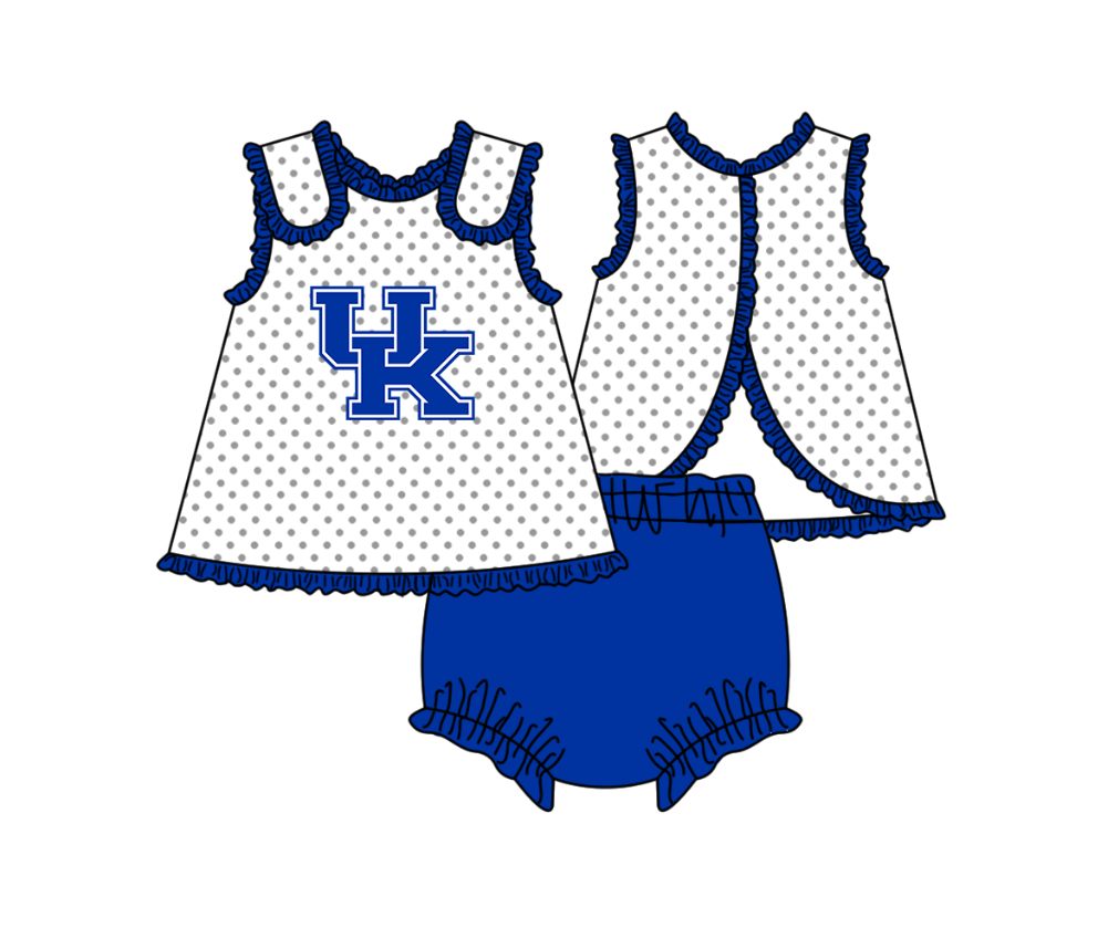 2.2 Custom Order Moq 3 Baby Girl Sleeveless UK Polka Dots Tunic Bummies Team Clothes Sets