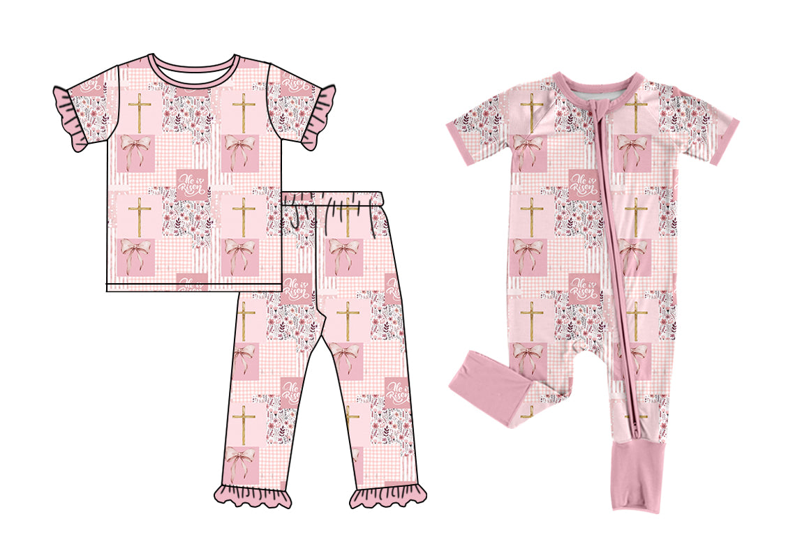 26.1.3 Custom MOQ:3 or 5 pcs each design milk silk Sibling baby girl clothes easter bow floral short sleeve pants sets and romper