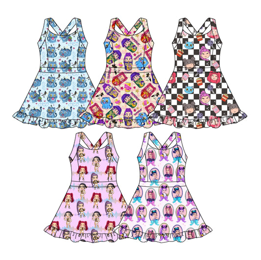 26.1.7 Custom MOQ:3 or 5 pcs each design milk silk Sibling baby girl clothes cartoon suspender dresses 5