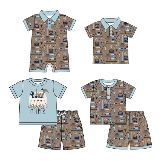 26.1.2 Custom MOQ:3 or 5 pcs each design milk silk Sibling baby boy clothes short sleeve shorts sets 2 and top and romper