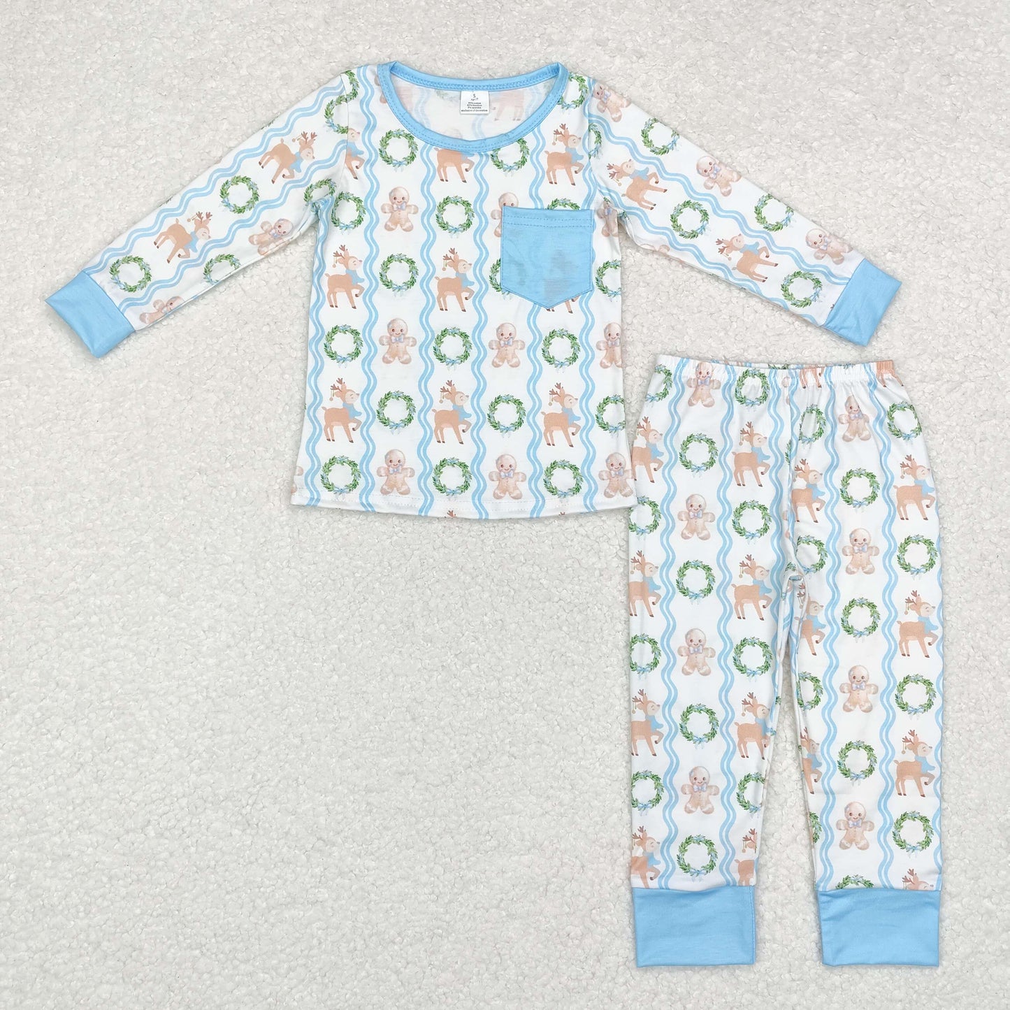 BLP0483 Baby Boys Christmas Gingerbread Top Pants Pajamas Outfits Clothes Sets