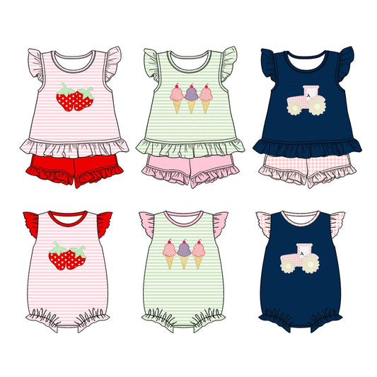 26.1.21 Custom MOQ:3 or 5 pcs each design milk silk Sibling baby girl clothes short sleeve shorts sets 3 and rompers 3