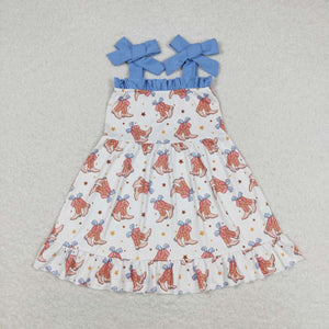 GSD1166 4th of July bow boots Blue lace halter dress