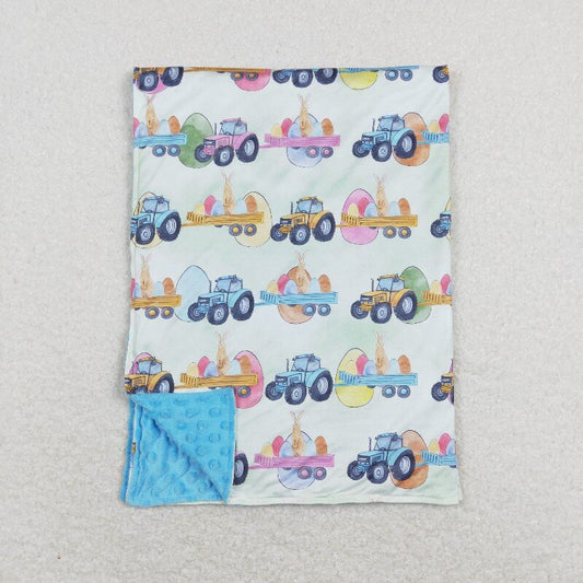 BL0117 Easter Egg Rabbit Tractor Turquoise Baby Blanket