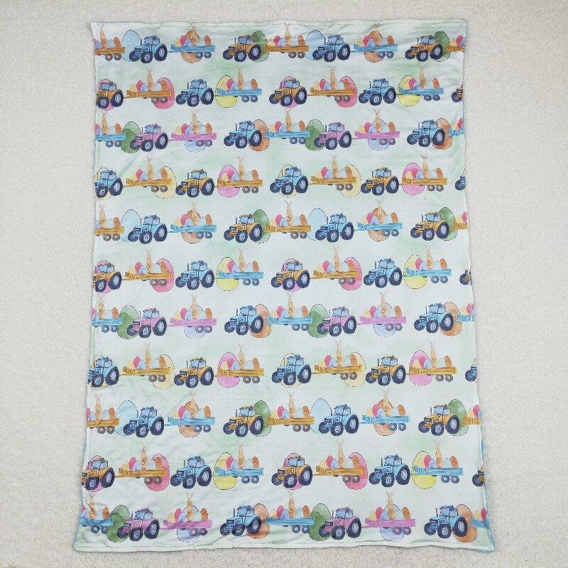 BL0117 Easter Egg Rabbit Tractor Turquoise Baby Blanket