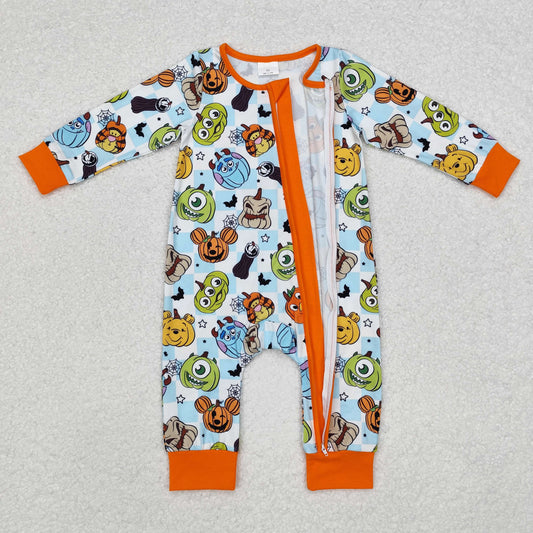 LR1650 Baby Infant Boys Halloween Pumpkins Zip Romper