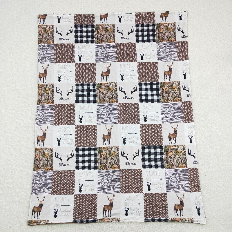 BL0104 elk hunting plaid brown baby blanket