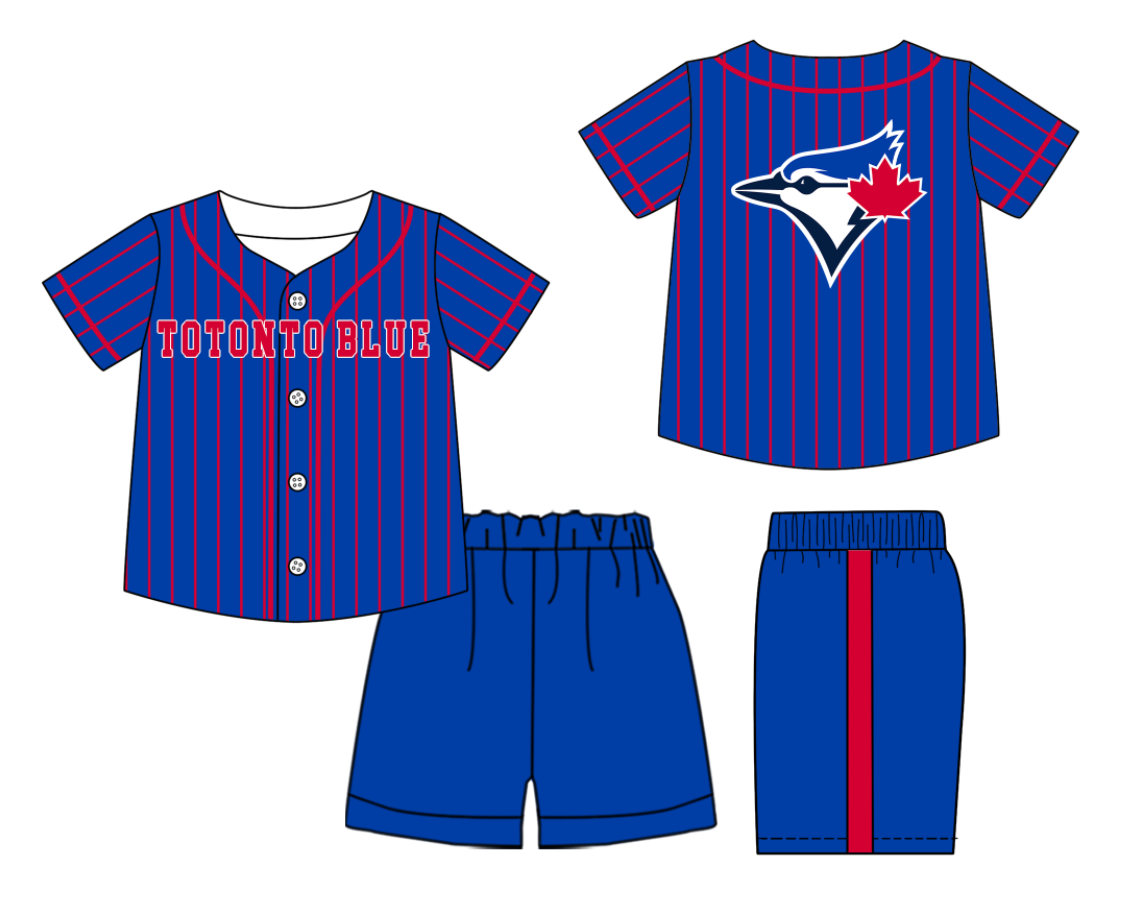 Custom Milk Silk Order MOQ:3 or 5 pcs Each Design Team State Kids Summer Blue Short Sleeve Shorts Sets-26.1.20