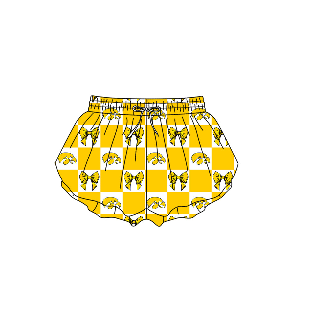 Custom Milk Silk Order MOQ:3 or 5 pcs Each Design Team State Girl Summer Bow Yellow Shorts-26.1.21