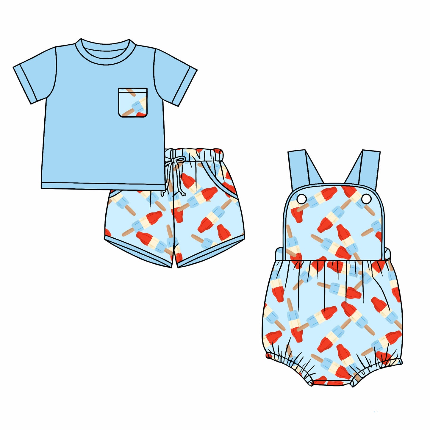 26.1.1 Custom MOQ:3 or 5 pcs each design milk silk Sibling baby boy clothes short sleeve shorts sets and romper