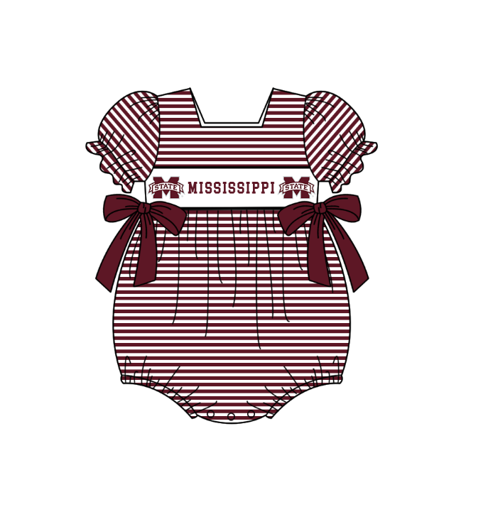 1.30 Custom Order Moq 3 Baby Infant Girl Mississippi Team Bows Ruffle Rompers