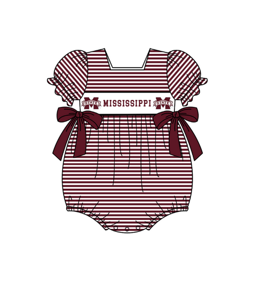 1.30 Custom Order Moq 3 Baby Infant Girl Mississippi Team Bows Ruffle Rompers