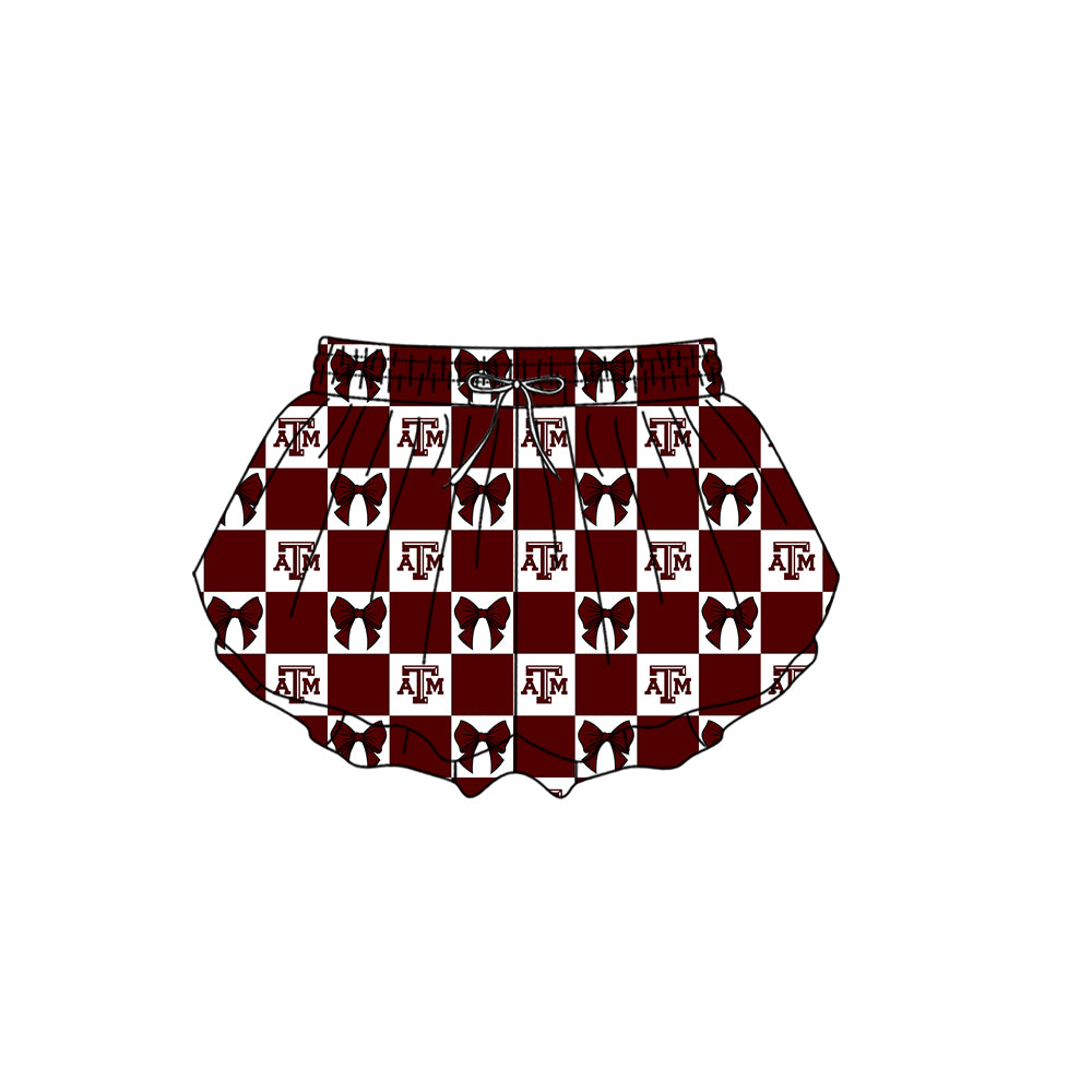 Custom Milk Silk Order MOQ:3 or 5 pcs Each Design Team State Girl Summer Bow Dark red Shorts-26.1.20