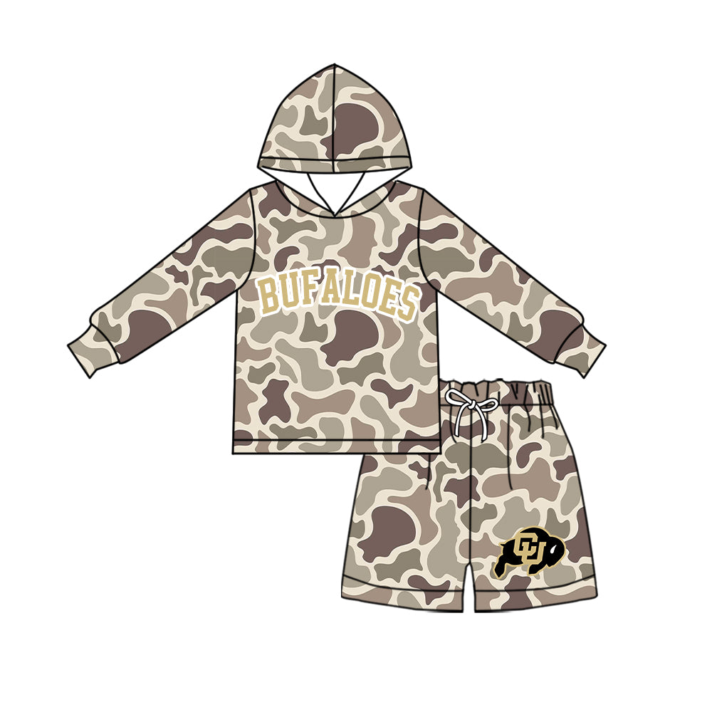 Custom Order Baby Boys Camo Bufaloes Hoodie Shorts Team Clothes Sets