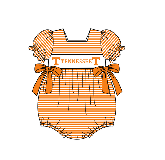 1.29 Custom Order Moq 3 Baby Infant Girl Orange T Team Bows Ruffle Rompers