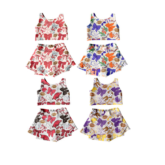 26.1.10 Custom MOQ:3 or 5 pcs each design milk silk Sibling baby girl clothes team bow short sleeve skirts sets 4