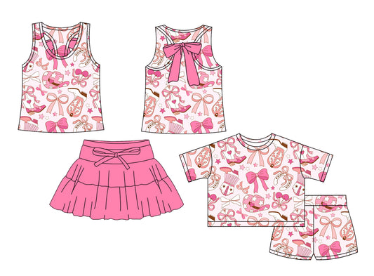 26.1.9 Custom MOQ:3 or 5 pcs each design milk silk Sibling baby girl clothes boots hat bow short sleeve shorts sets and skirts sets