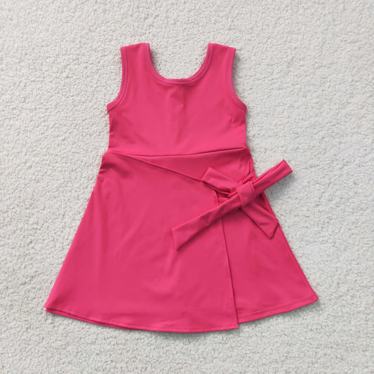 GSD3878 Kids Baby Girls Hot Pink Sleeveless Bows Yoga Active Short Knee Length Dress