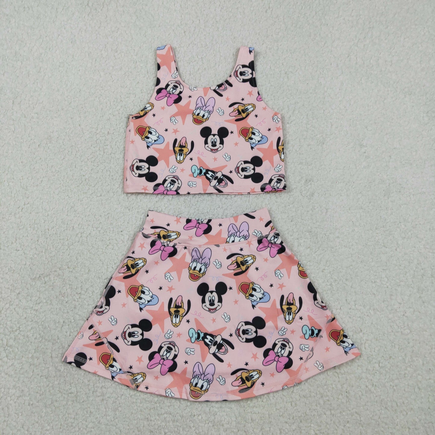 GSD2332 Kids Baby Girl Sleeveless Cartoon Mouse Ducks Top Skorts Yoga Sets