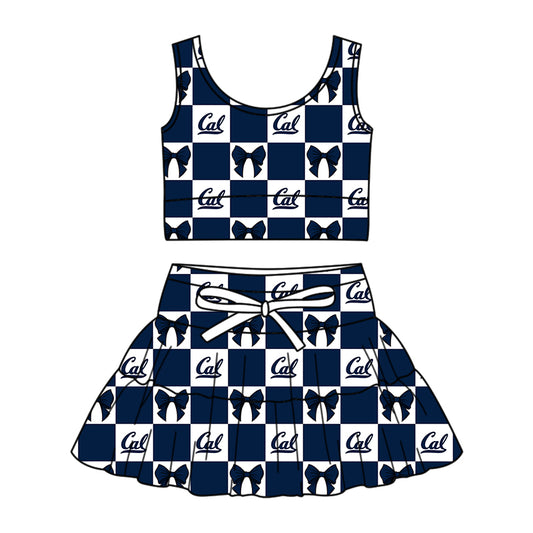 Custom MOQ 3 or 5 pcs Team Design Girl Summer Cal Bows Plaid Vests Top Skirt Short Team Clothes Sets