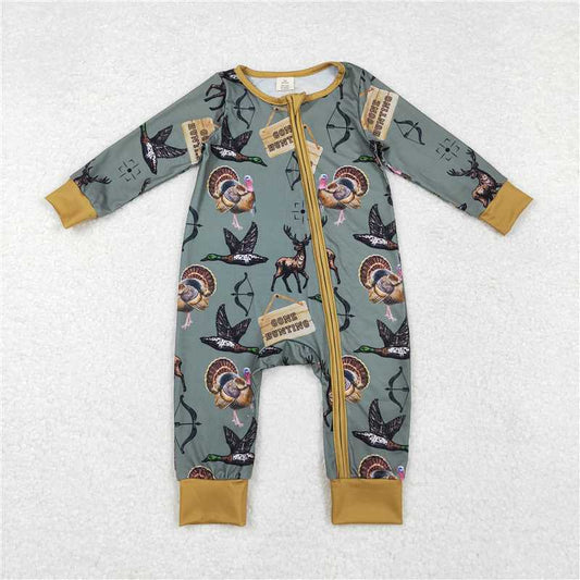 LR1680 Baby Infant Boys Hunting Deers Ducks Bamboo Zip Romper