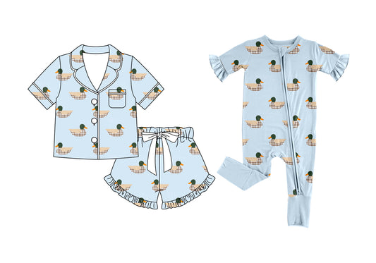 26.1.12 Custom MOQ:3 or 5 pcs each design milk silk Sibling baby girl clothes duck short sleeve shorts sets and romper
