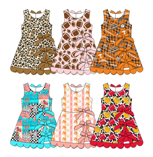 26.1.19 Custom (Moq 3 or 5) Sibling Baby Girl Sleeveless Football Bows Team Shorts Knee Length Dresses