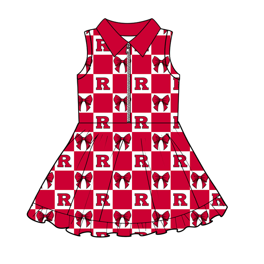 Custom Milk Silk Order MOQ:3 or 5 pcs Each Design Team State Girl Summer Bow Red Sleeveless Dress-26.1.23