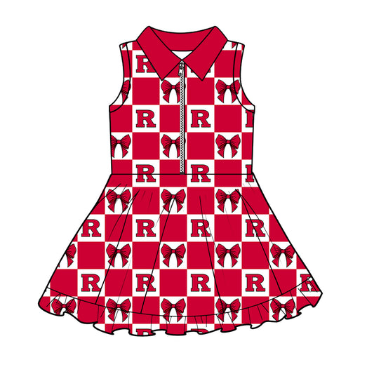 Custom Milk Silk Order MOQ:3 or 5 pcs Each Design Team State Girl Summer Bow Red Sleeveless Dress-26.1.23