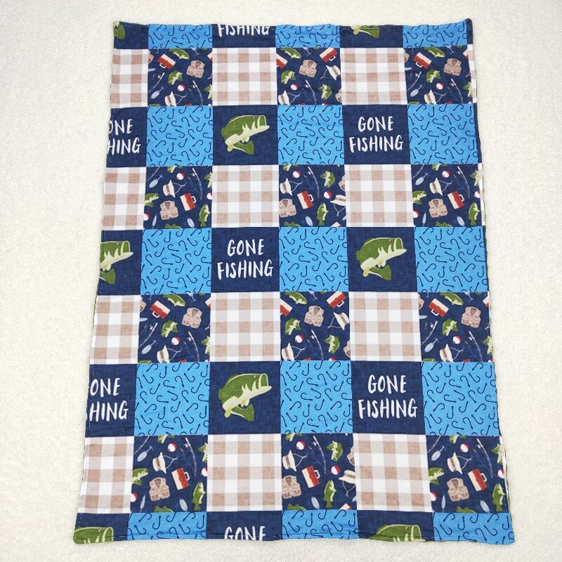 BL0097 Fishing letter green baby blanket