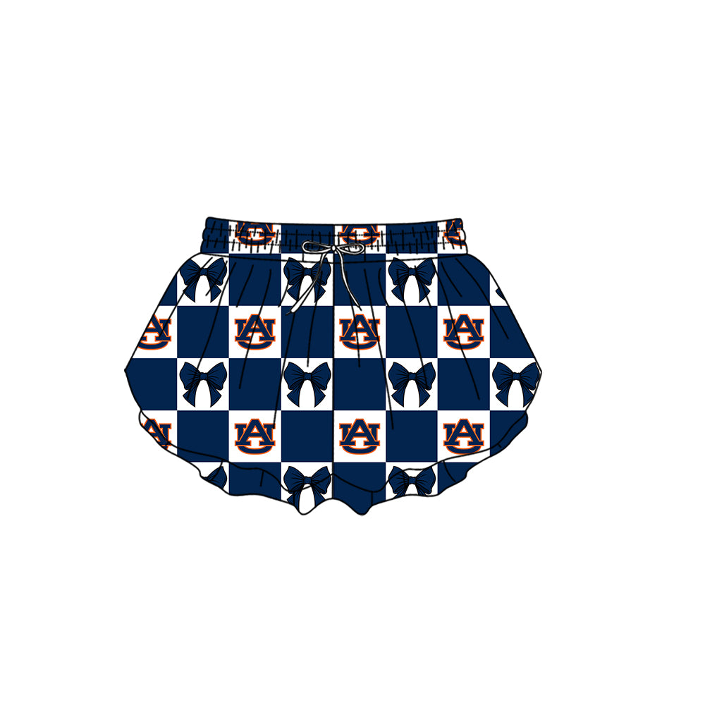 Custom Milk Silk Order MOQ:3 or 5 pcs Each Design Team State Girl Summer Bow Dark Blue Shorts-26.1.17