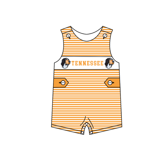 1.31 Custom Order Moq 3 Baby Boy Sleeveless Stripes Button Tennessee Orange Team Bubble Rompers